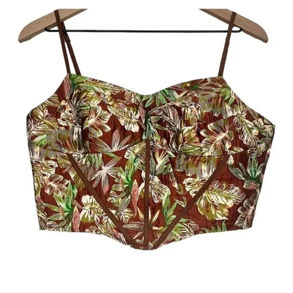 NWT Cider Wet and Wild Corset Top Brown Tropical Print Womens Size XLarge - Picture 2 of 2